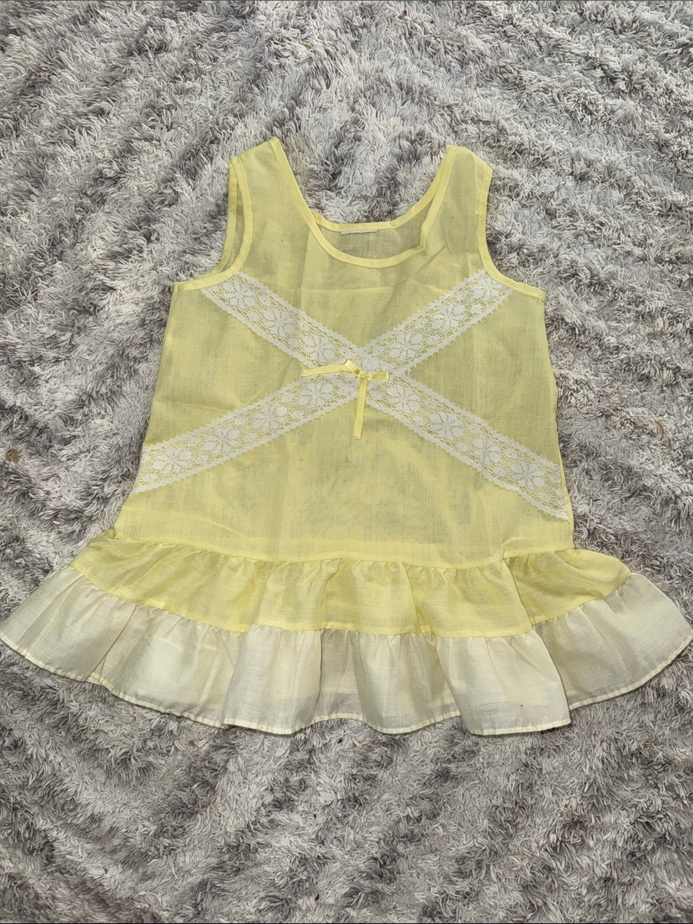Size 5/6 vintage slip dress Girls White/yellow Sleeveless Lace-Hem Shell EIC